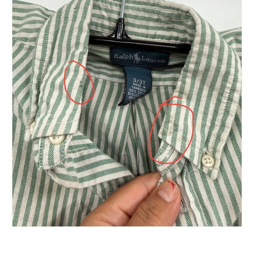 Ralph Lauren 3T Button Down Shirt Toddler Green White Striped Long Sleeve